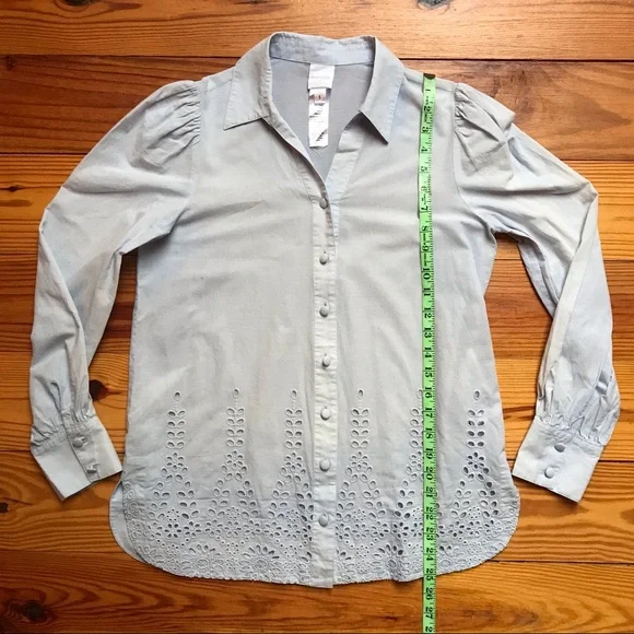 Madeleine Light Blue Cotton Eyelet Button Down Top, EUC, 6 - Picture 9 of 13